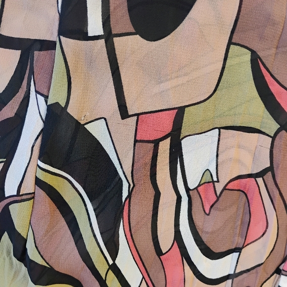 Bellisimo Sheer Abstract Geometric Button Down Top Ruffle Artsy Plus Size 3X - Picture 12 of 15